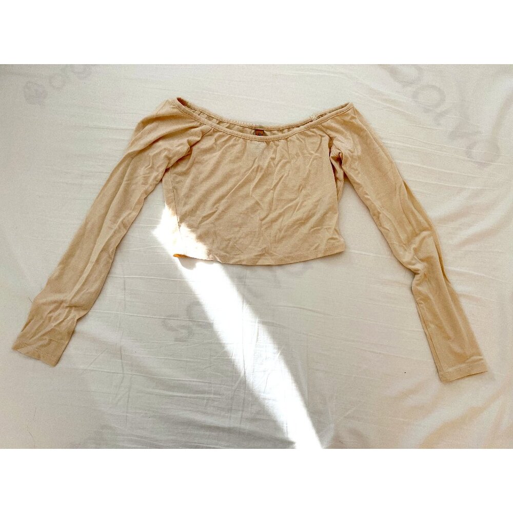 Rachel Pally Long-Sleeved Off-Shoulder Crop Top - Cream - Size XS